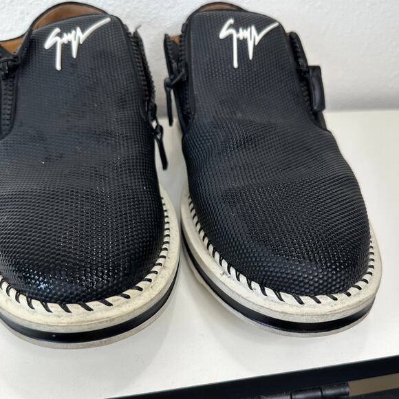 Giuseppe Zanotti Ron Costner Sneaker Black Leather Emboss Cream Side Zip 43 / 10 - Picture 15 of 16